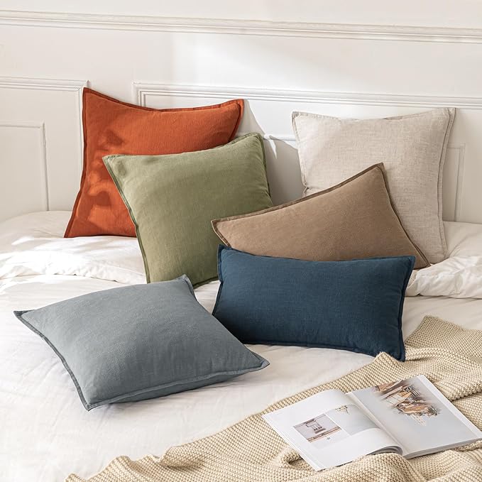 MIULEE Decorative Linen Pillow Covers 18x18 Inch Gray ​Boho Farmhouse​ ​Neutral - Image 5
