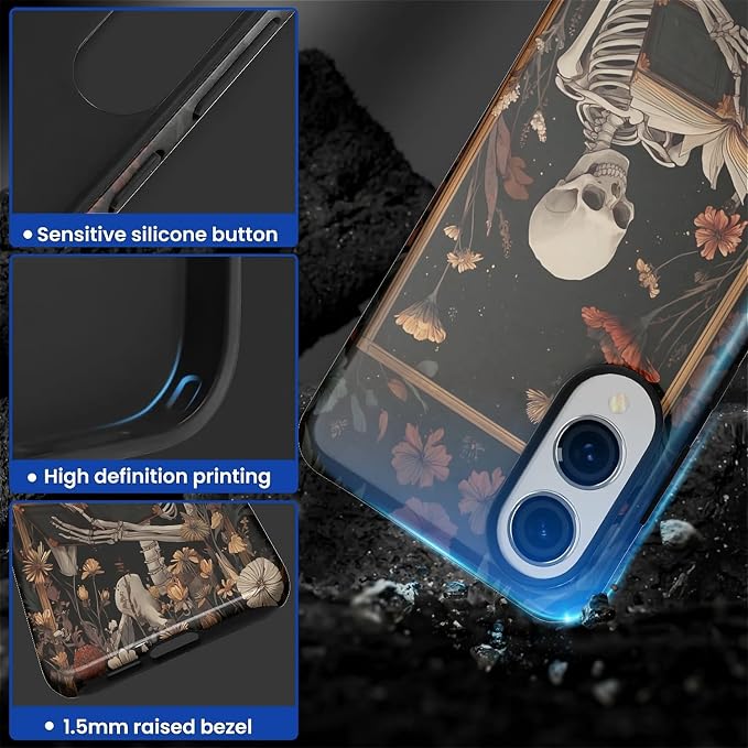 Case for Samsung Galaxy S25 Edge Case, Skeleton Reader Goth Floral Design - Image 4