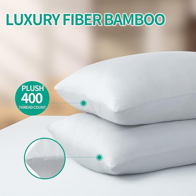 Bamboo Viscose Zippered Pillow Cases Standard Size Set of 2, 400 Thread Count - Image 6