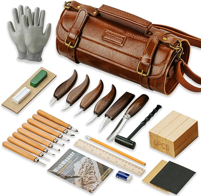 Wood Carving Kit, Deluxe Wood Carving Set, 6 Wood Carving Knives 8 Chisels 6 by Unknown