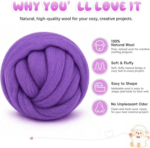 1.76oz Wool Roving: Needle Felting Wool White Roving Wool Felting Supplies Pure - Image 2