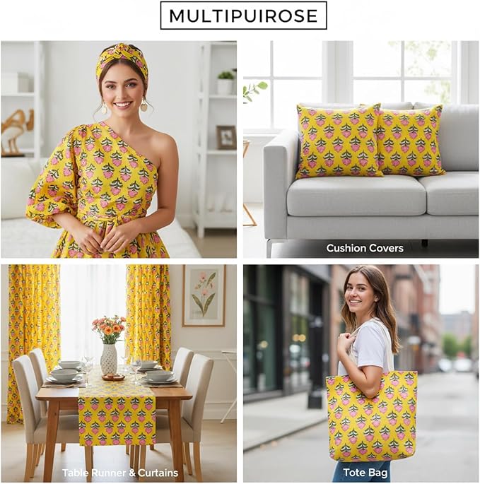 E-Tailor® Hand-Block Printed Pre-Cut Floral Cotton Fabric - Image 4