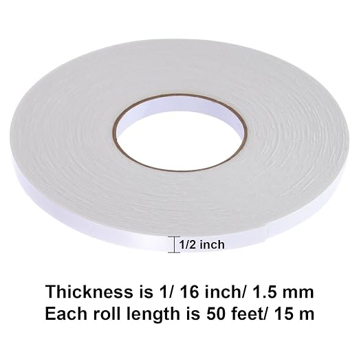 Tatuo 2 Rolls Double Sided Foam Tape 1/2 inches by 50 Feet White PE Foam Tape - Image 2