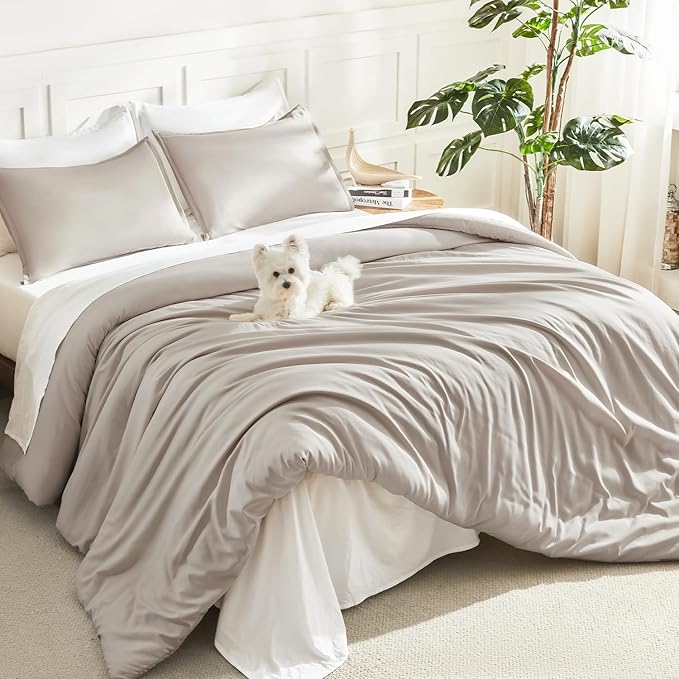 Litanika Linen Grey Comforter Set Twin/Twin XL Size, 2 Pieces Lightweight Solid by Litanika