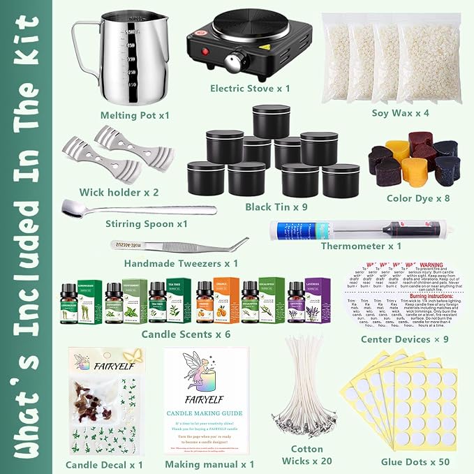 FAIRYELF Candle Making Kit for Adults, Soy Wax & Wax Melter, DIY Candle Kit | - Image 2