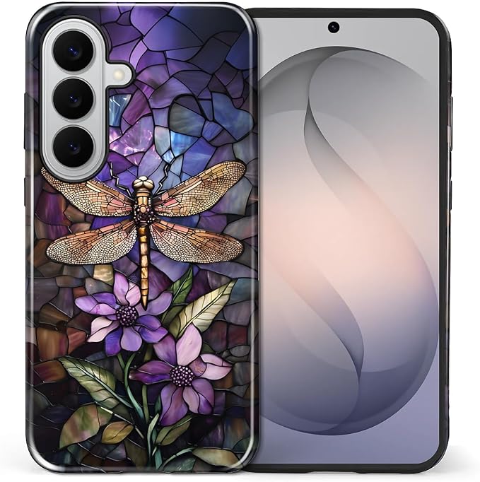 for Samsung Galaxy S26+ Case, Stained Glass Dragonfly Pattern Glossy 2 in 1 - Image 2