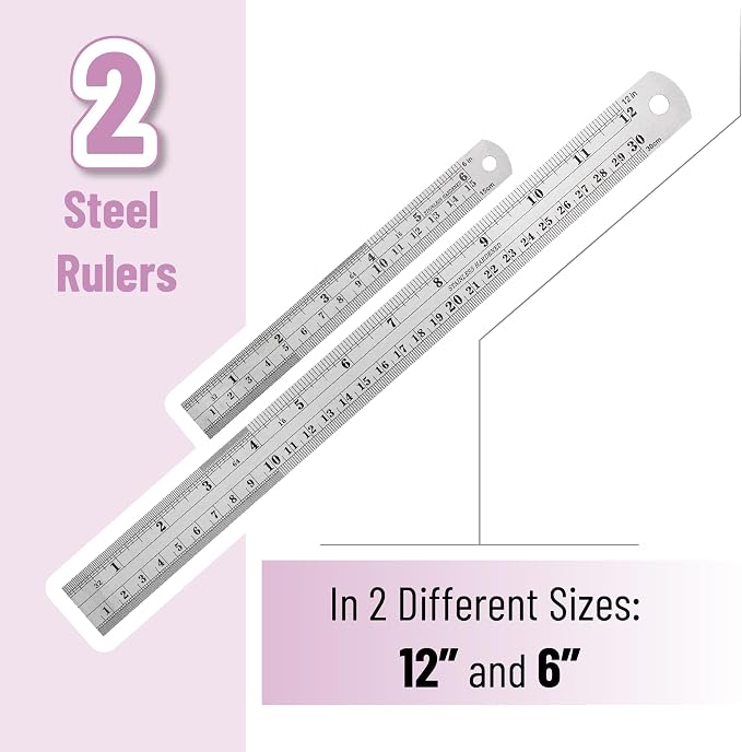 Mr. Pen- Metal Straight Edge Ruler, 2 Pack, Imperial & Metric Measurements - Image 2