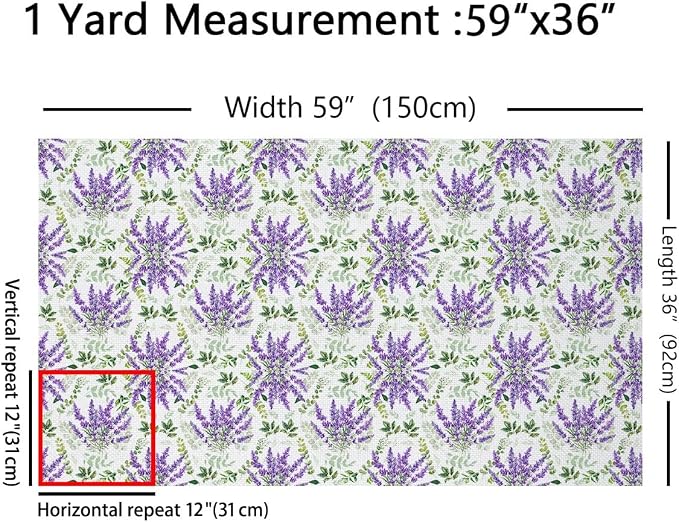 Lavender Fabric by The Yard, Watercolor Spring Themed DIY Crafts, 5 Yards - Image 2