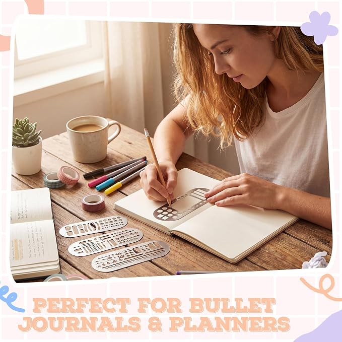 Chinco 4 Pieces Stencils Metal Journal Template 7.9 x 2.4 Inches Bookmark Ruler - Image 5