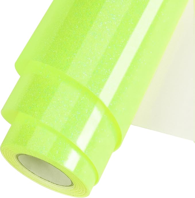 Neon Yellow Glitter HTV Heat Transfer Vinyl Roll 12inch x 20 ft by WOOGLITTER