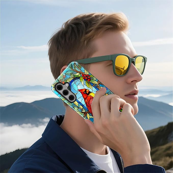 for Samsung Galaxy S25 Plus Case, Stained Glass Cardinal Bird Pattern Glossy 2 - Image 7