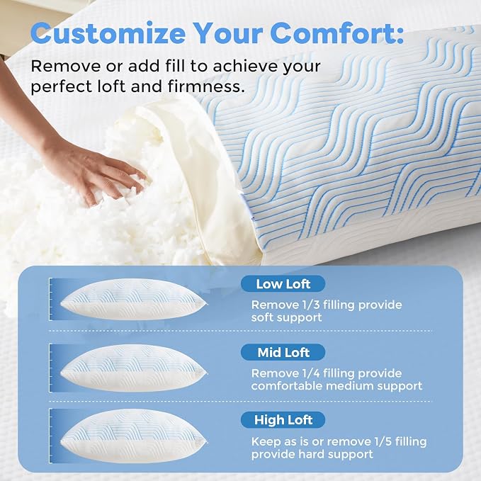 Cooling Bed Pillows for Sleeping 2 Pack Shredded Memory Foam Pillows Queen Size - Image 4