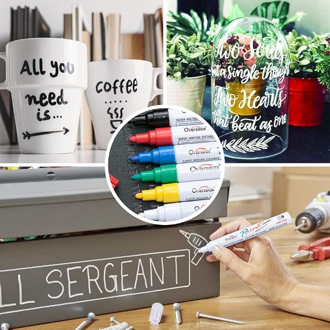 Overseas Paint Pens Paint Markers, 6 Colors Oil Based Permanent Markers | - Image 3