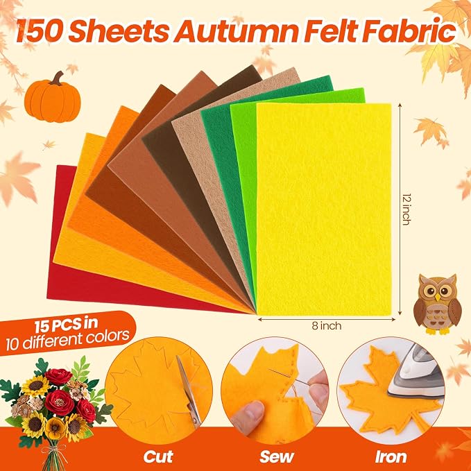 Peryiter 150 Pcs Fall Color Felt Fabric Sheets Bulk - Image 2