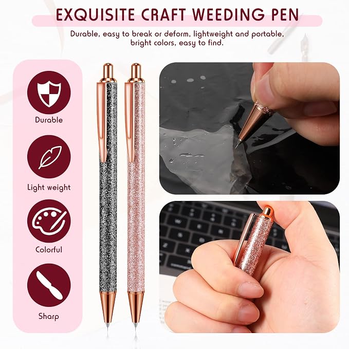 Epakh 2 Pieces Weeding Pen Vinyl Pen Pin Weeding Tool Fine Point Glitter Metal - Image 5