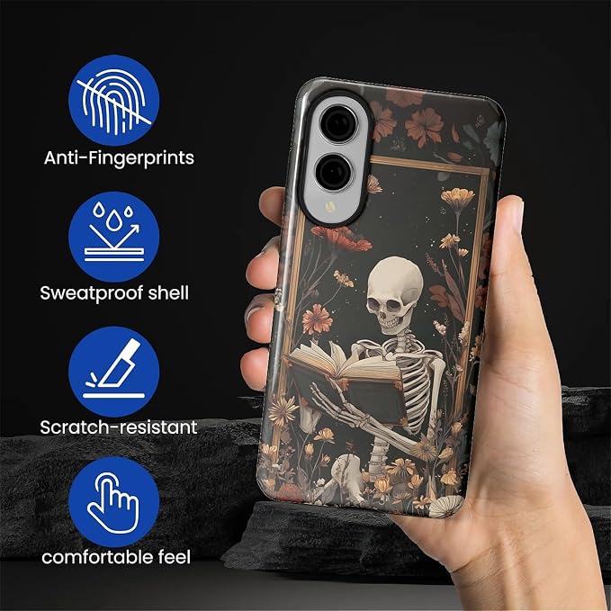 Case for Samsung Galaxy S25 Edge Case, Skeleton Reader Goth Floral Design - Image 3