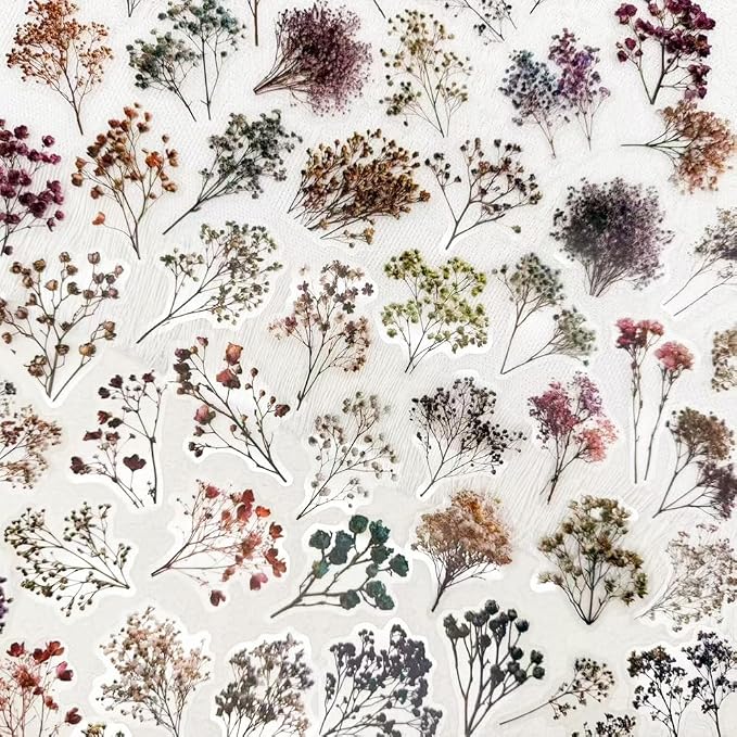 50PCS Vintage Dried Flower Stickers, Aesthetic Plant Decals - Image 2