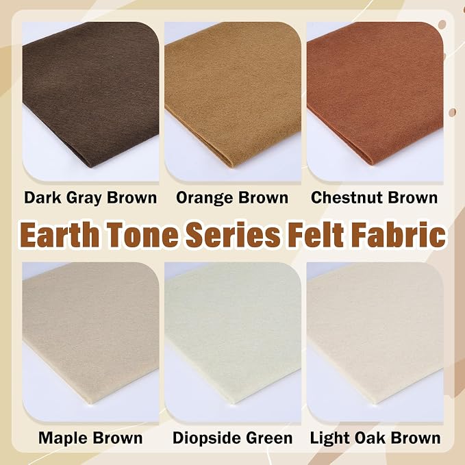 XSEINO 6 Rolls 12"x35" 1.4mm Thick Soft Felt Fabric Sheet 6 Assorted Earth Tone - Image 3