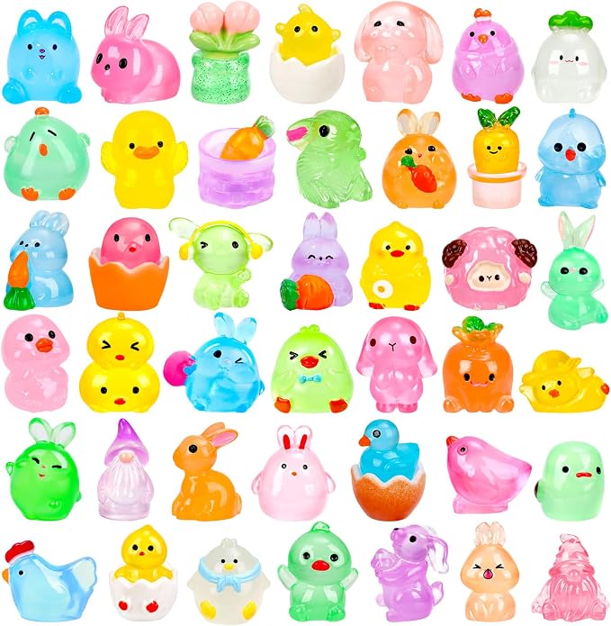 56 Pcs Easter Luminous Mini Resin Figurines 56 Style Glow in The Dark Little by ywevyezc