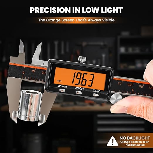 HARDELL Digital Caliper 12" USB-C Charging – Orange Display, Non-Backlit | - Image 3