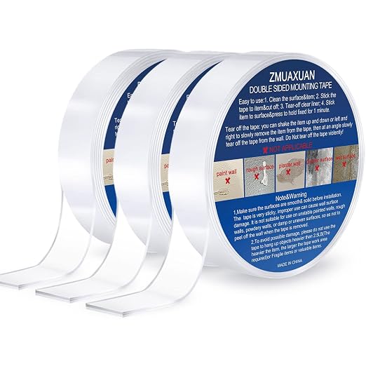 ZMUAXUAN Clear Double Sided Adhesive Mounting Tape Heavy Duty Removable - Image 9