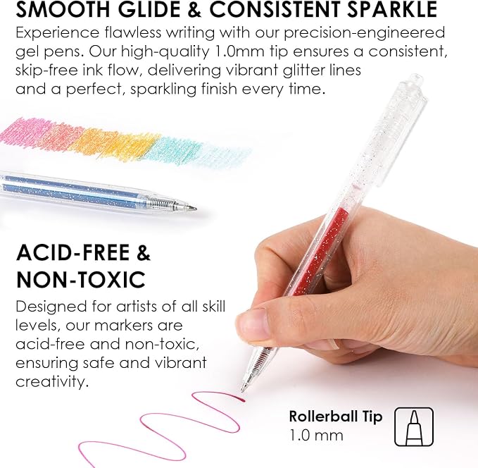 Grabie Glitter Gel Pens, 18 Colors Glitter Gel Pens Set, Retractable Sparkle - Image 3