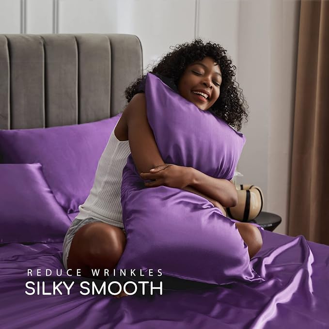 MR&HM Satin Bed Sheets, Queen Size Sheets Set - Image 4