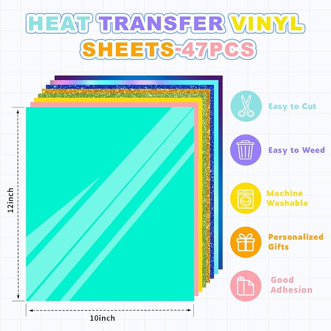 Heat Transfer Vinyl Bundle-47 Pcs 12" x 10" Iron on Vinyl - Image 6