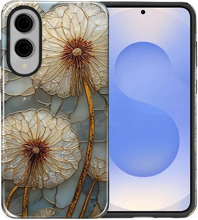 for Samsung Galaxy S25 Edge Case, Dandelion Stained Glass Pattern Glossy 2 in 1 - Image 2