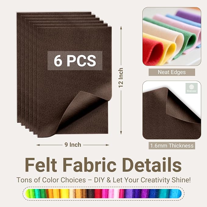 Brown Soft Felt Sheets for Crafts, 1.6mm Thick, Kids' Crafts, DIY Projects - Image 2