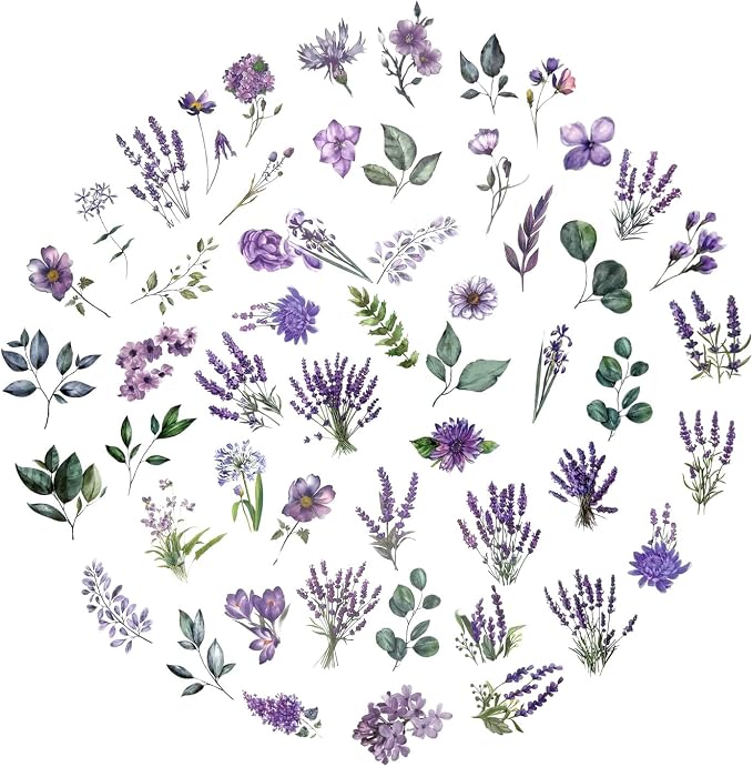 100 Pcs Lavender Purple Flower Stickers by Obujopal