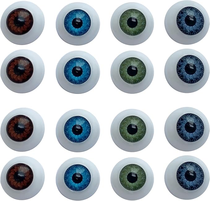 8 Pairs of 4 Colors 22mm Half Round Realistic Acrylic Eyes by Jashem