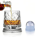 Rotating Whiskey Glass with Large Ice Ball Mold, Single Spinning Crystal by UNOD