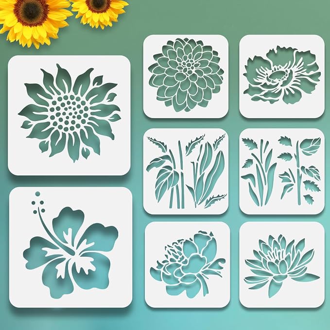 8 Pcs Large Flower Stencils for Painting, 11.81 X 11.81 Inch Flower Stencils by FRAGRANTGARDEN
