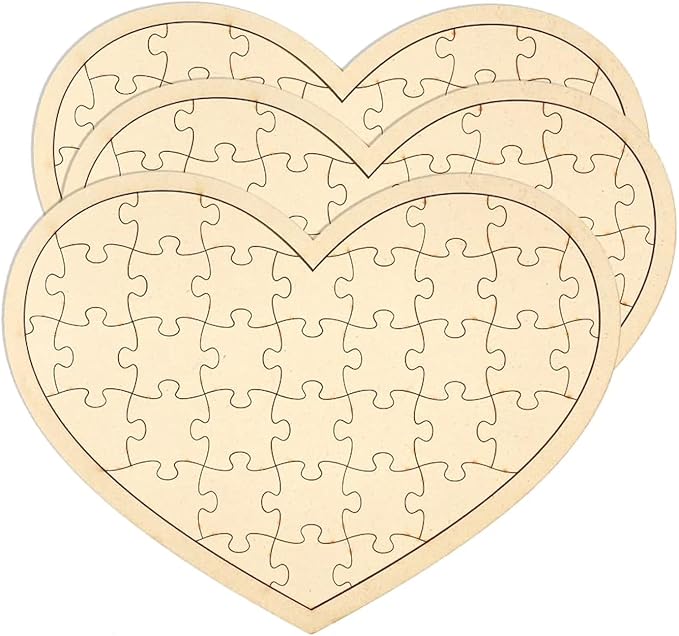 3 Pack Blank Wooden Heart Shaped Jigsaw Puzzle 11.2x8.4 Inch Unfinished Wooden by Cregugua