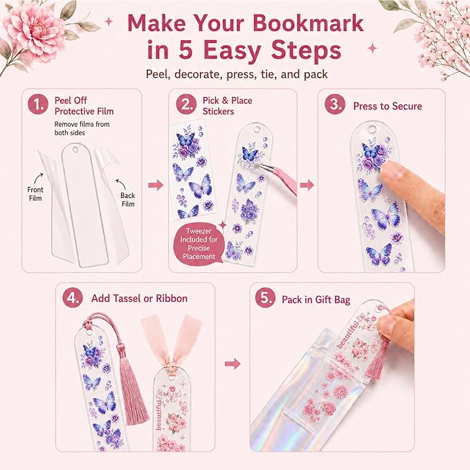 DIY Bookmark Making Kit, 20 Clear Acrylic Bookmark Blanks 5.9 x 2 in - Image 3