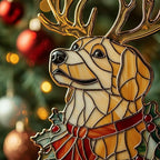 Golden Retriever Reindeer Wreath Acrylic Suncatcher - Image 3