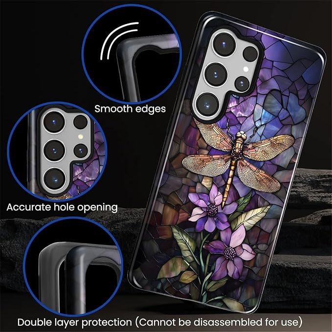 for Samsung Galaxy S25 Ultra Case, Stained Glass Dragonfly Pattern Glossy 2 in - Image 5