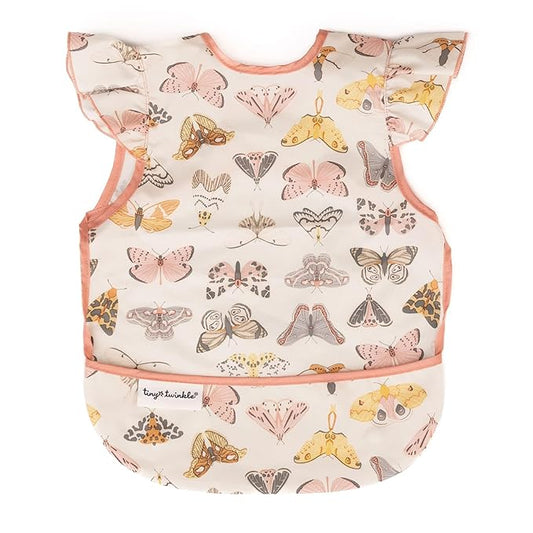 Tiny Twinkle Short Sleeve Apron Baby & Toddler Bib for Girls – Waterproof, Mess-Proof Bibs for Eating & Feeding, Machine Washable,Perfect Holiday Gift (Flutter, 2-4Y)