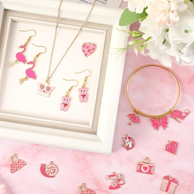SANNIX 110Pcs/55 Pairs Pink Charms, Valentine Charms - Image 3