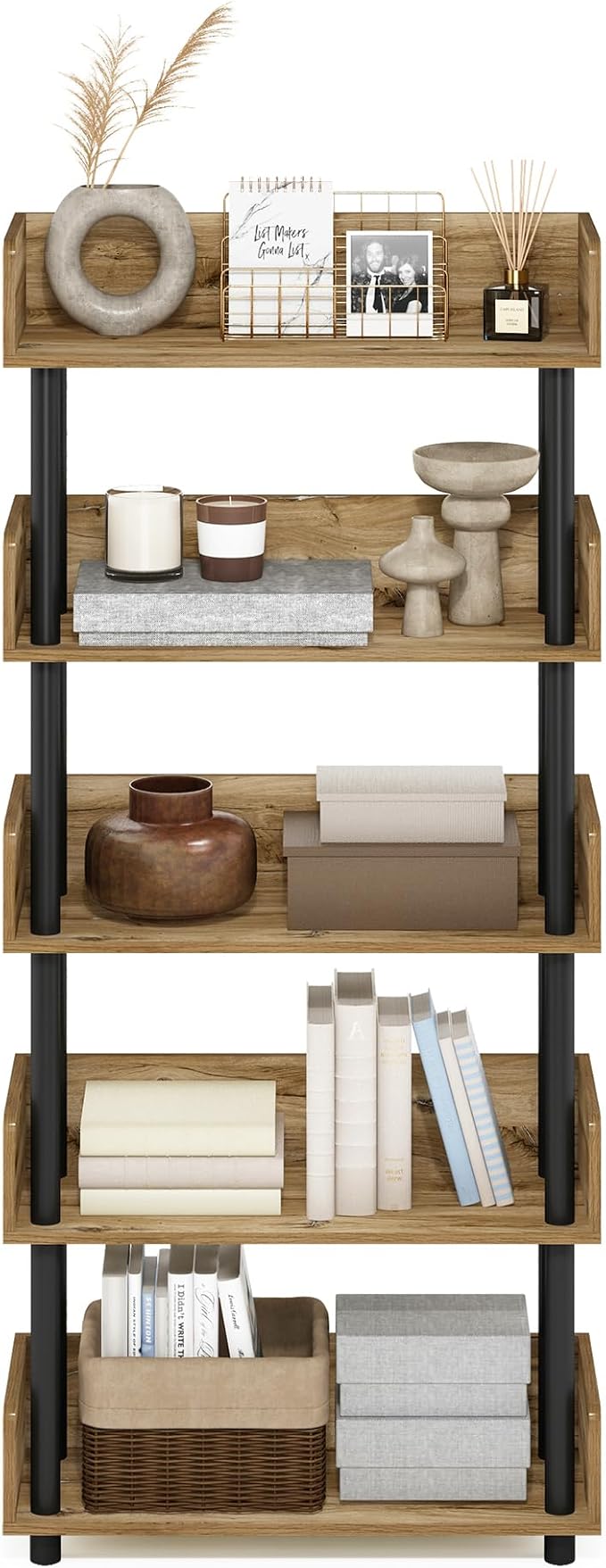 Furinno TURN-N-TUBE 5-Tier Display Shelf, Storage Shelves, Book Shelf, Open - Image 5