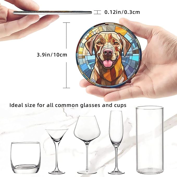 Drink Coaster Set of 6, Labrador Retriever Dog Mom Lover Gift, Leather Drink - Image 3