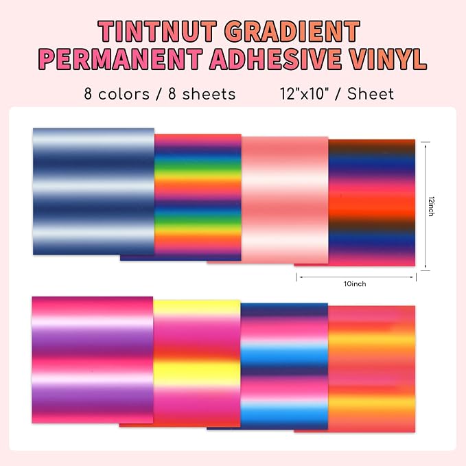 Tintnut Gradient Permanent Vinyl 8 Sheets 12x10in Rainbow Adhesive Vinyl | - Image 2