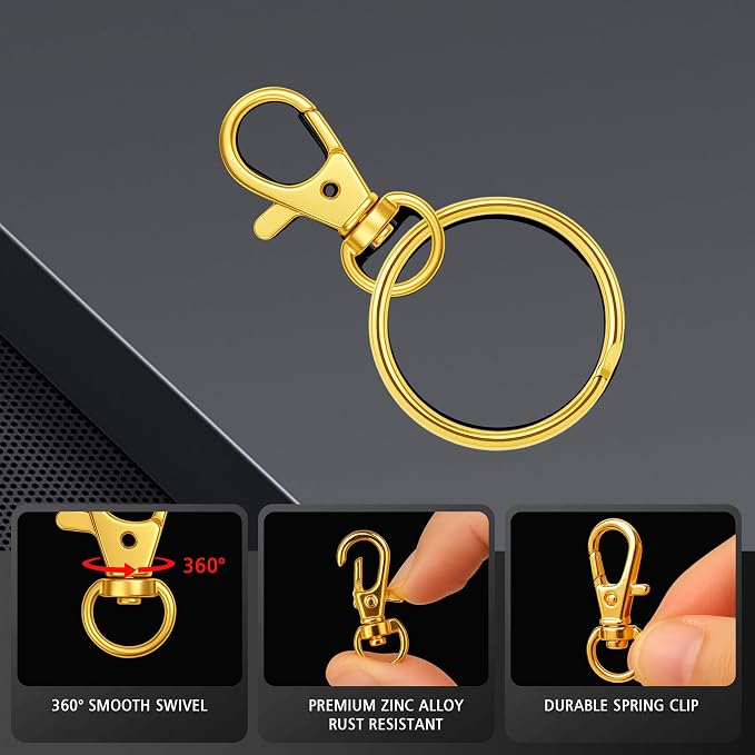Gold Keychain Making Kit 50PCS – 25 Lobster Claw Clasps & 25 Key Rings - Image 3