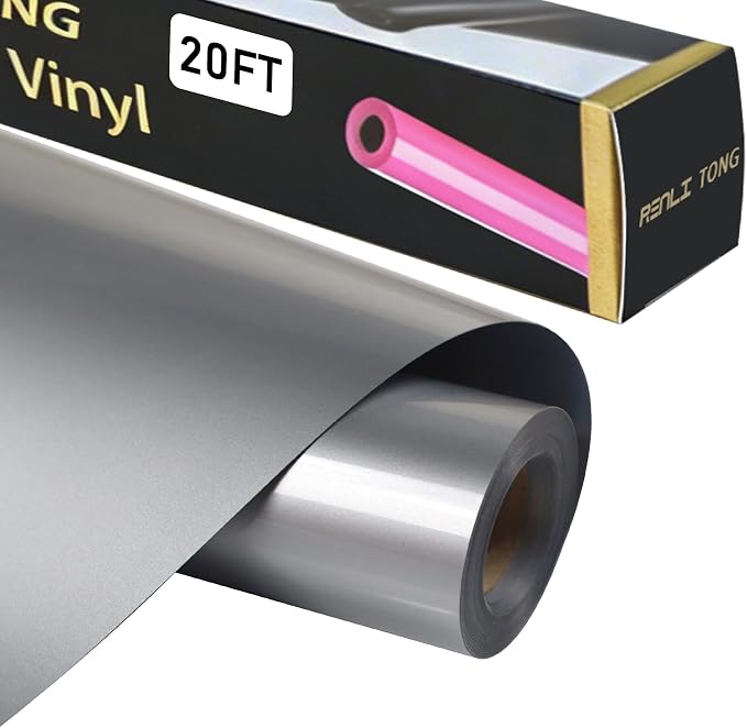 RENLITONG Light Gray Iron on Vinyl 12Inch by 20ft Roll Heat Transfer Vinyl by RENLITONG