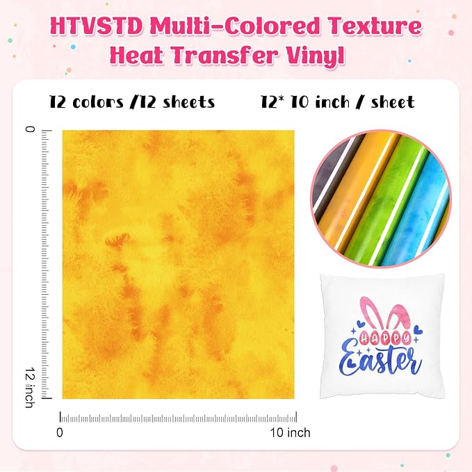HTVSTD Colored Texture Heat Transfer Vinyl 12 Sheets 12×10in Iron on Vinyl | - Image 2