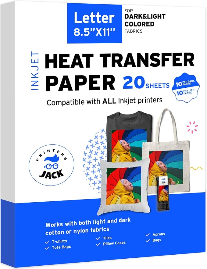 Printers Jack Iron-On Heat Transfer Paper Dark & Light Bundle, 10 by PrintersJack