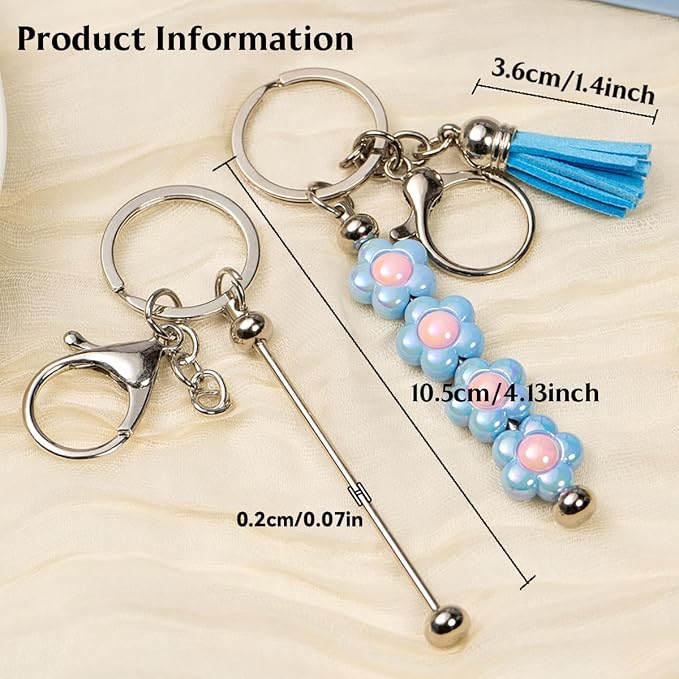 Zioyihan 40 Pcs Beadable Keychains Bars Metal Beaded Keychain Blank Keychain - Image 2
