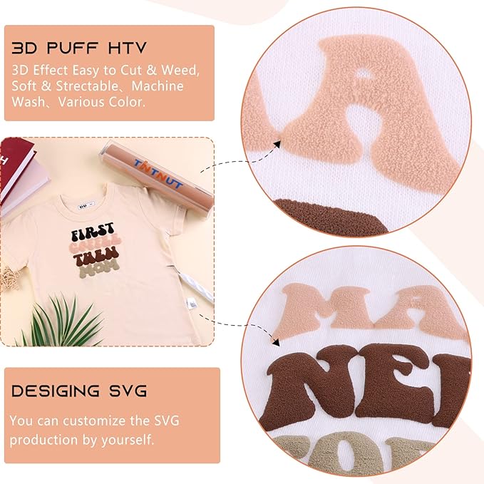 Tintnut Light Taupe Puff Heat Transfer Vinyl Roll, easy cut & weed, stretch - Image 5