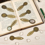 SUNNYCLUE 1 Box 8 Sets Bronze Bookmarks Cabochon Tray Bookmark Alloy Metal - Image 4